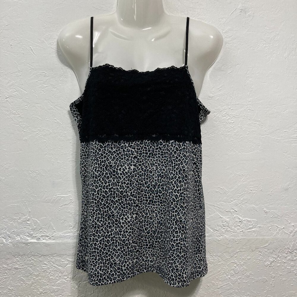 Boutique Essentials Black Camisole Top Lace Witchy Goth Y2K Animal Print M USA